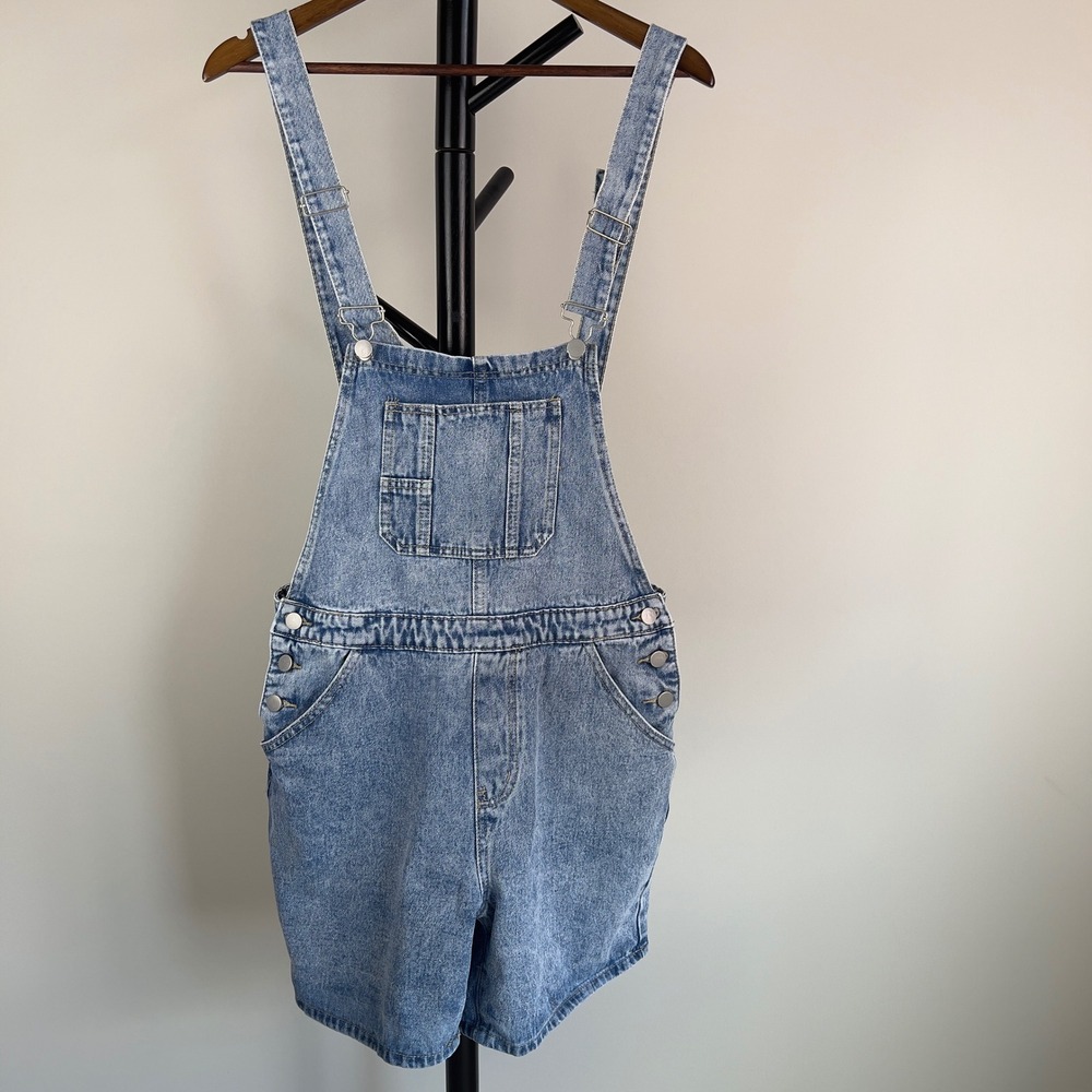 Light Wash Denim Shortalls Overalls 90s Grunge Aesthetic Light Blue